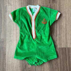 Vintage Carters Terry Captain Green Onesie Sz 18 M